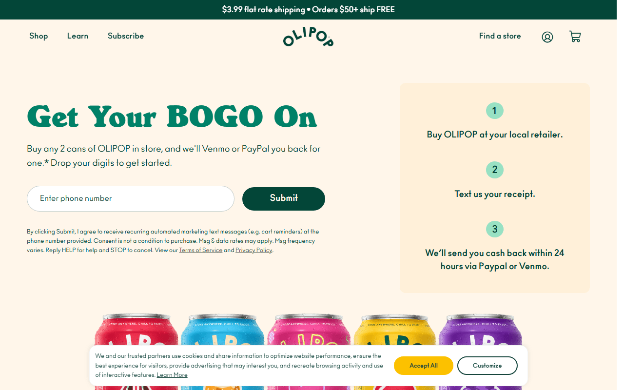 Olipop sponsor landing page advertised on Bussin' With The Boys