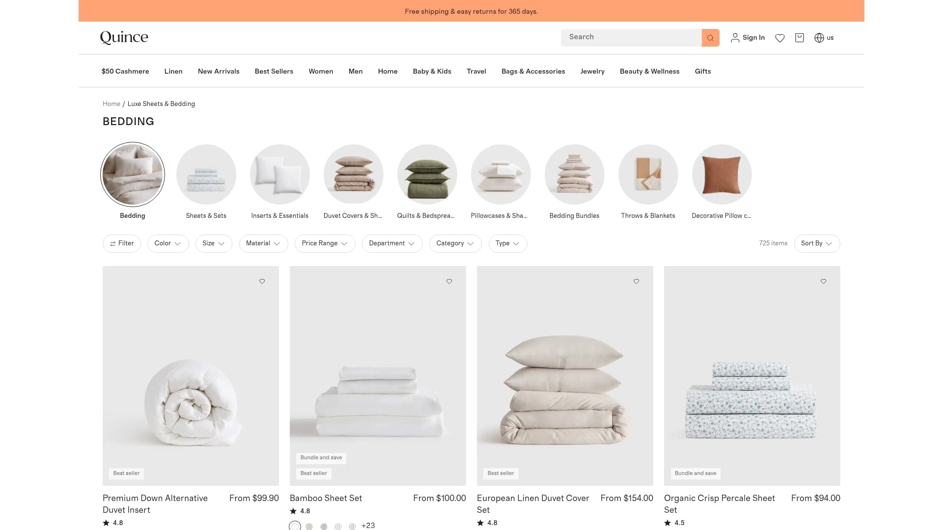 Quince sponsor landing page advertised on Nothing much happens: bedtime stories to help you sleep