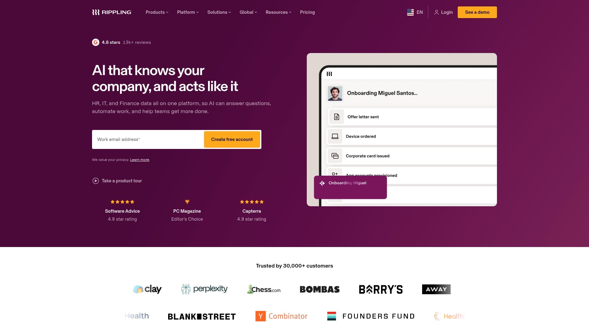 Rippling sponsor landing page advertised on On with Kara Swisher