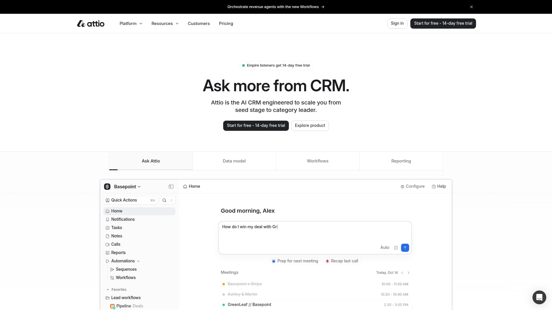Attio sponsor landing page advertised on Empire