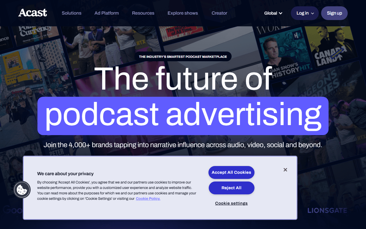 Acast sponsor landing page advertised on Political Currency