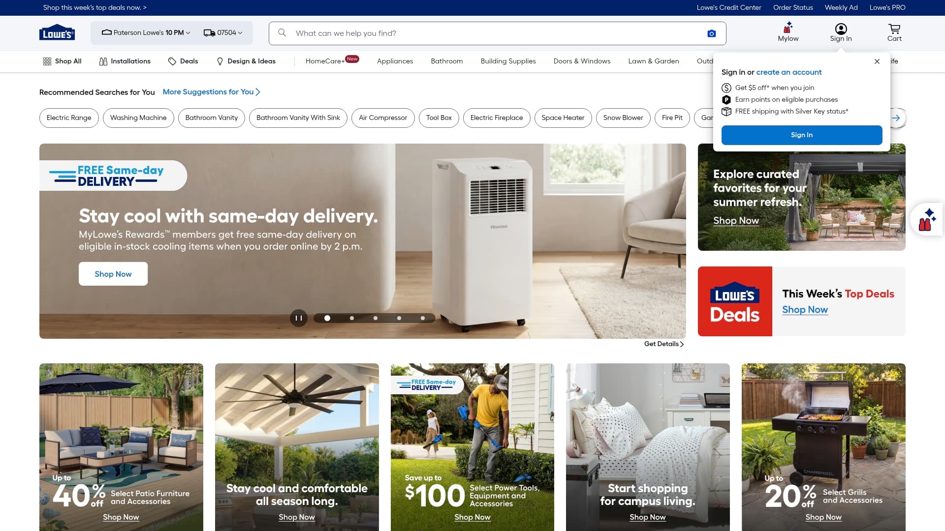Lowe's sponsor landing page advertised on The Ancients