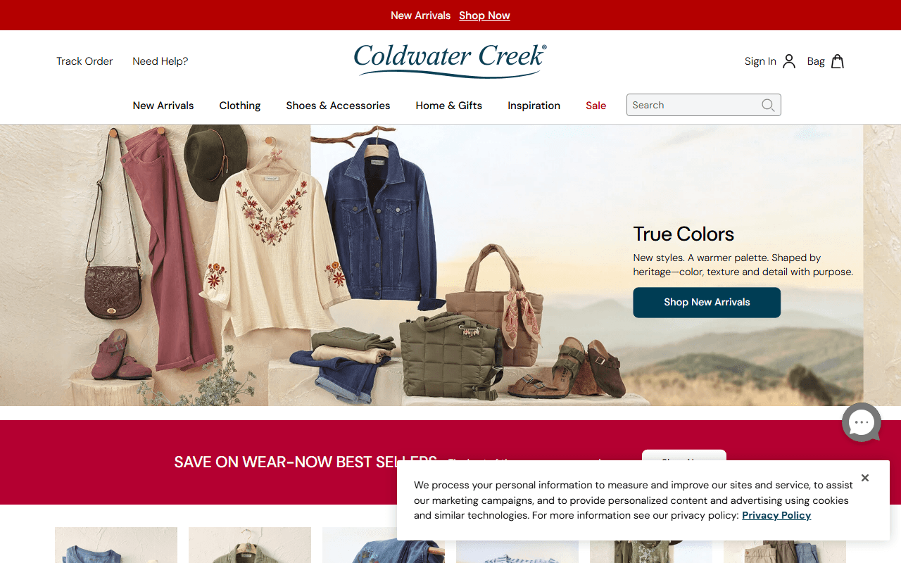 Coldwater Creek sponsor landing page advertised on Crime Stories with Nancy Grace