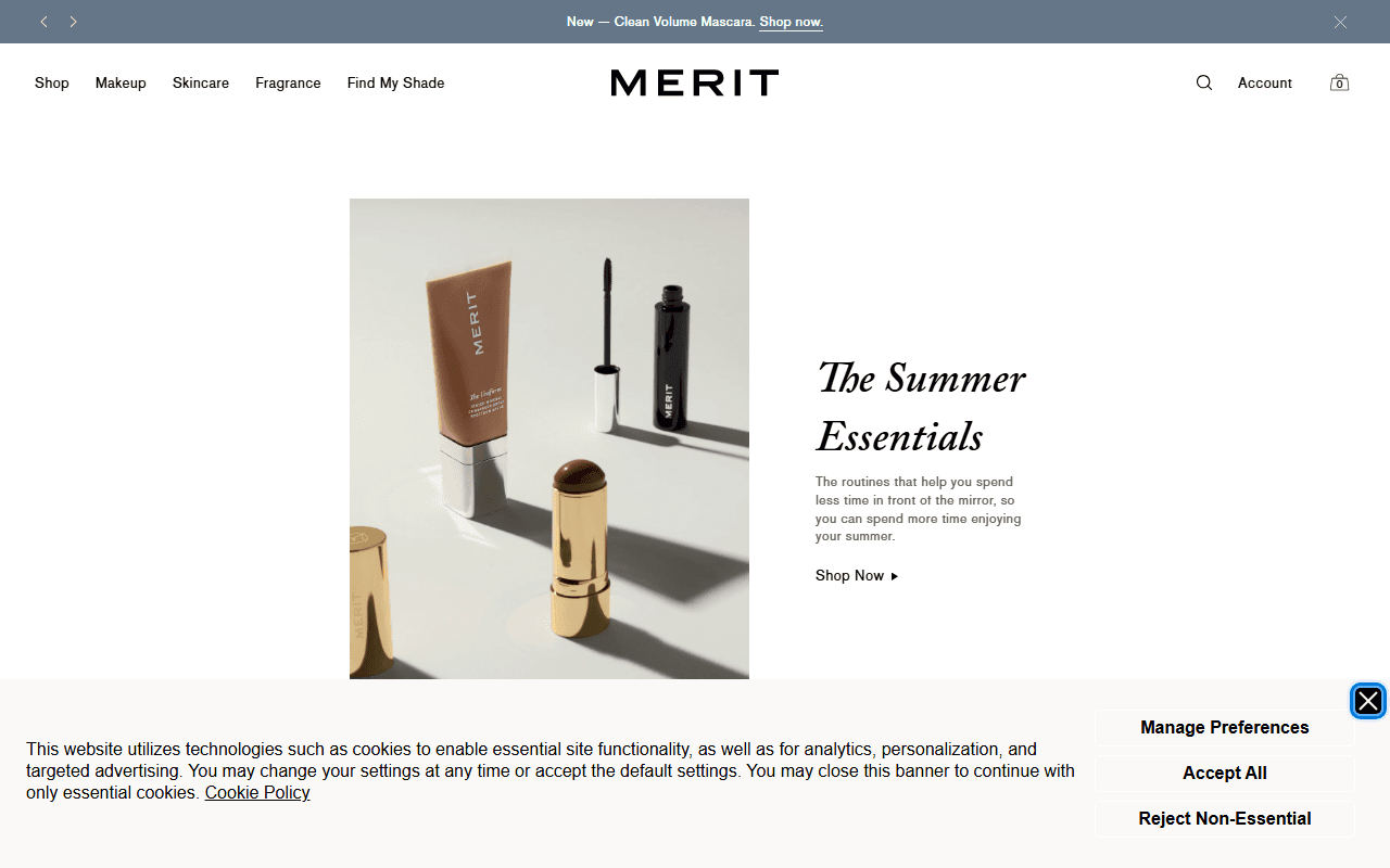 Merit Beauty sponsor landing page advertised on Two Girls One Ghost