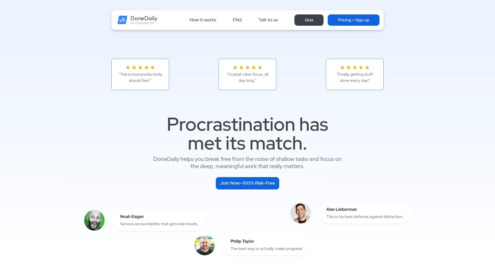 Done Daily sponsor landing page advertised on Deep Questions with Cal Newport