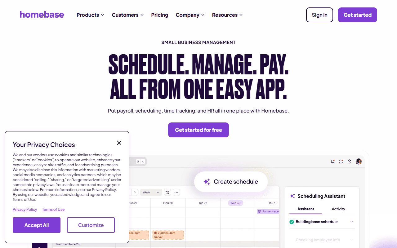 Homebase sponsor landing page advertised on Two Ts In A Pod with Teddi Mellencamp and Tamra Judge