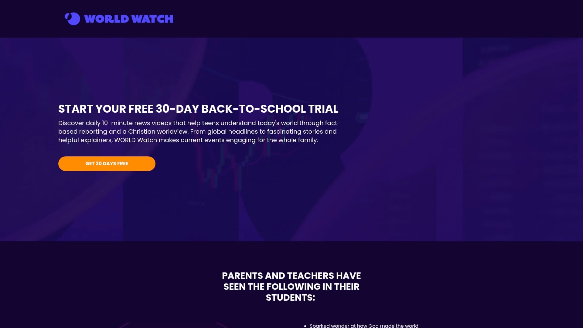 Worldwatch sponsor landing page advertised on The World and Everything In It