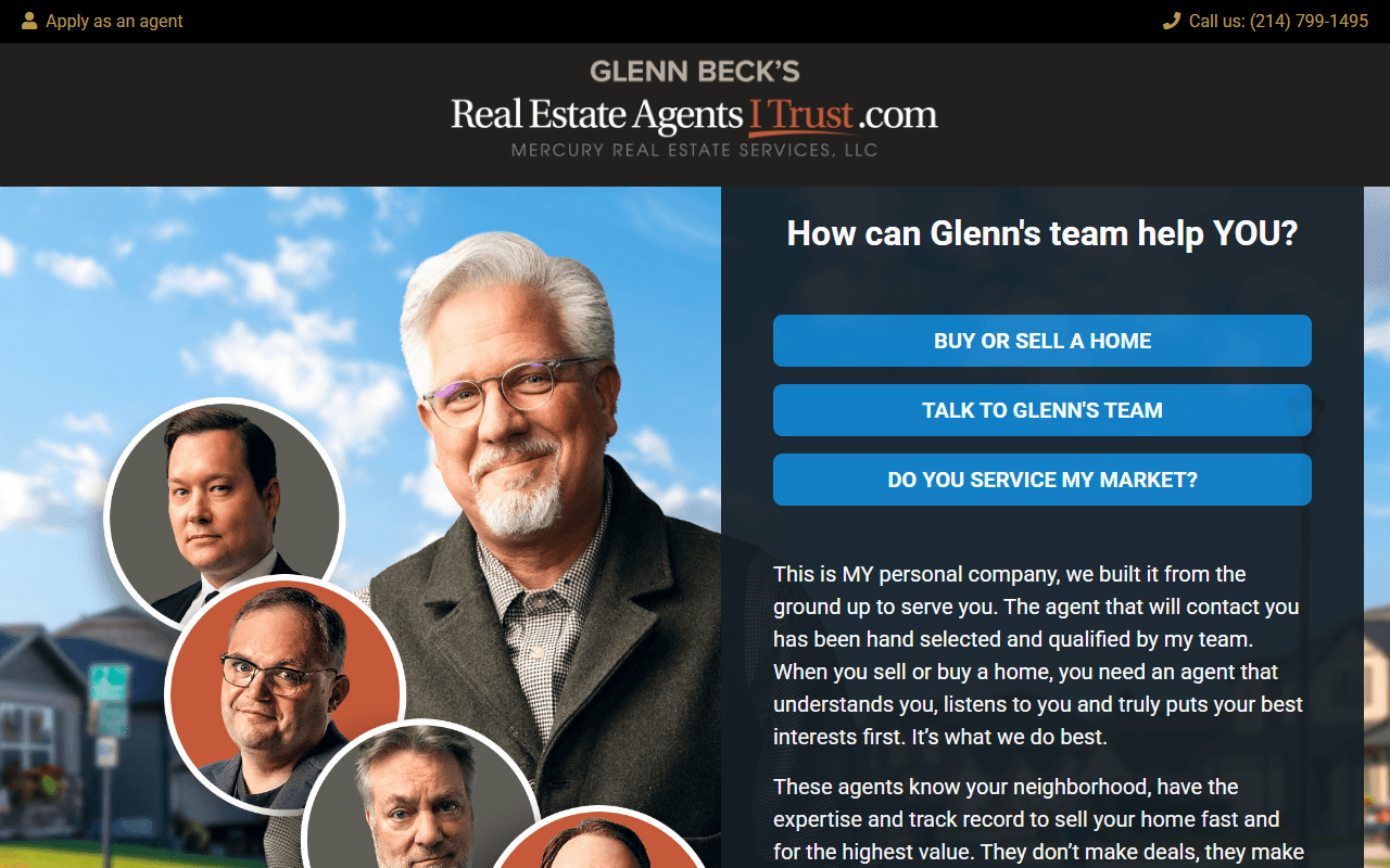 Real Estate Agents I Trust sponsor landing page advertised on The Glenn Beck Program