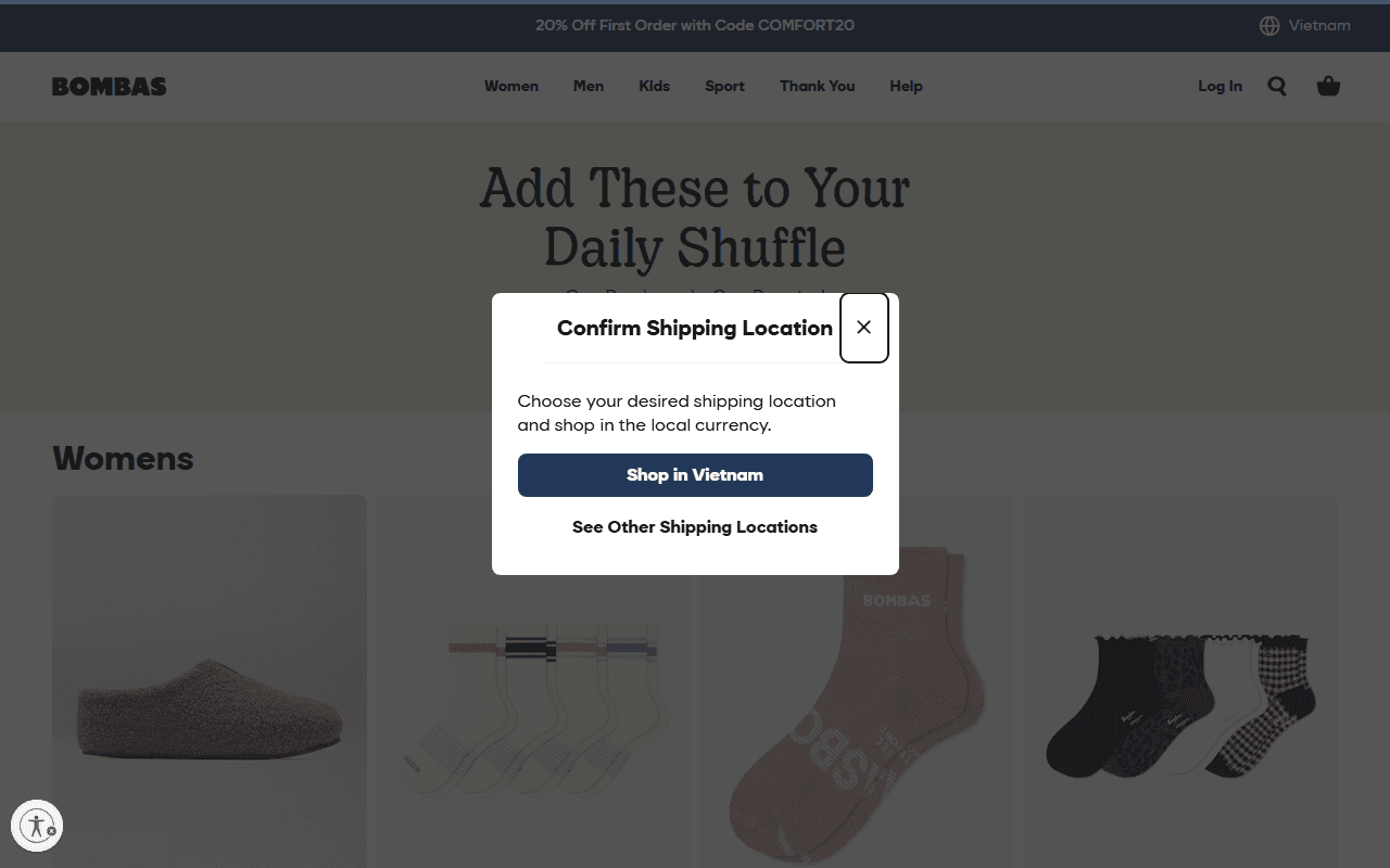 Bombas sponsor landing page advertised on How to Be a Better Human