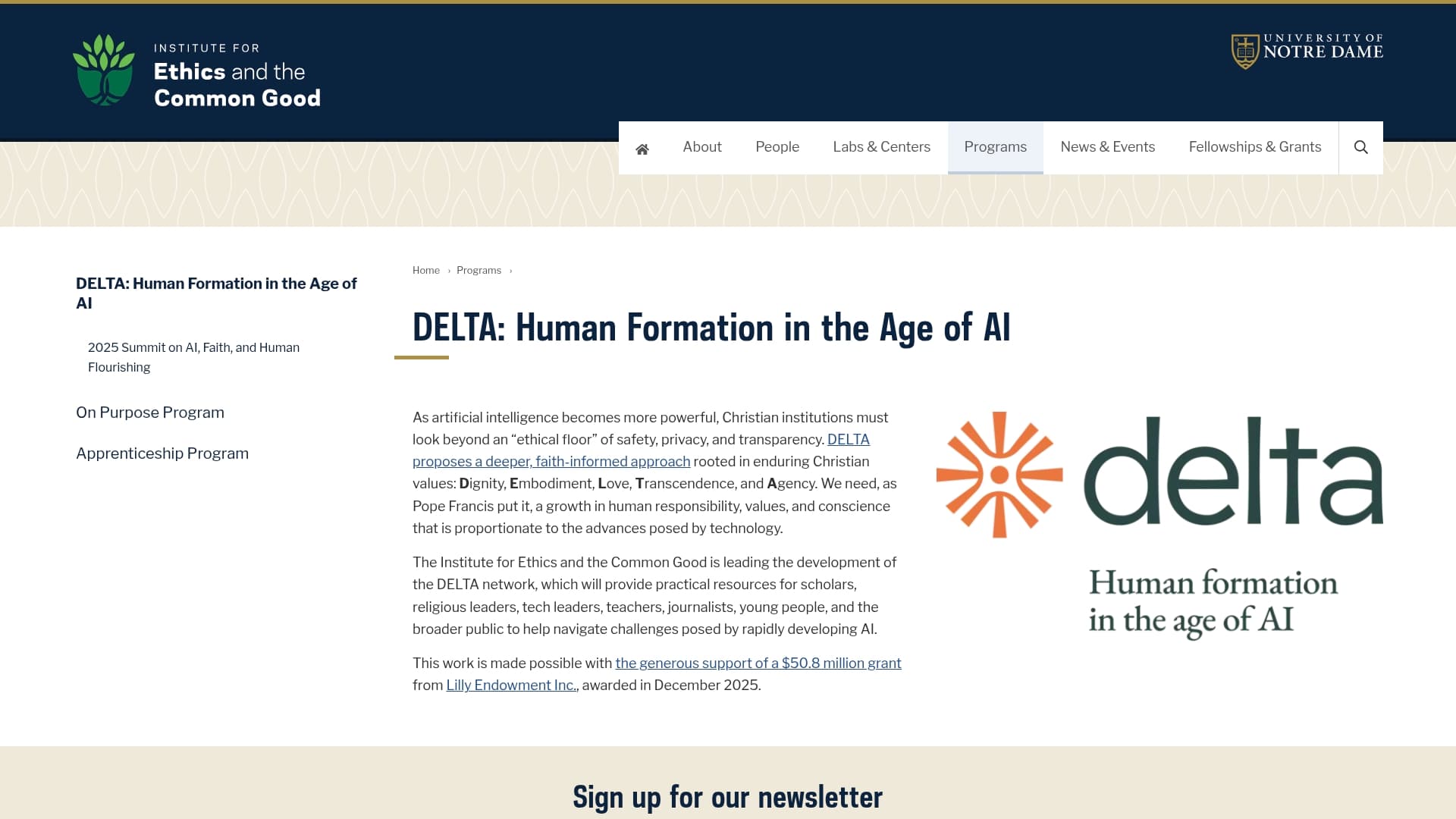 University of Notre Dame sponsor landing page advertised on Hard Fork