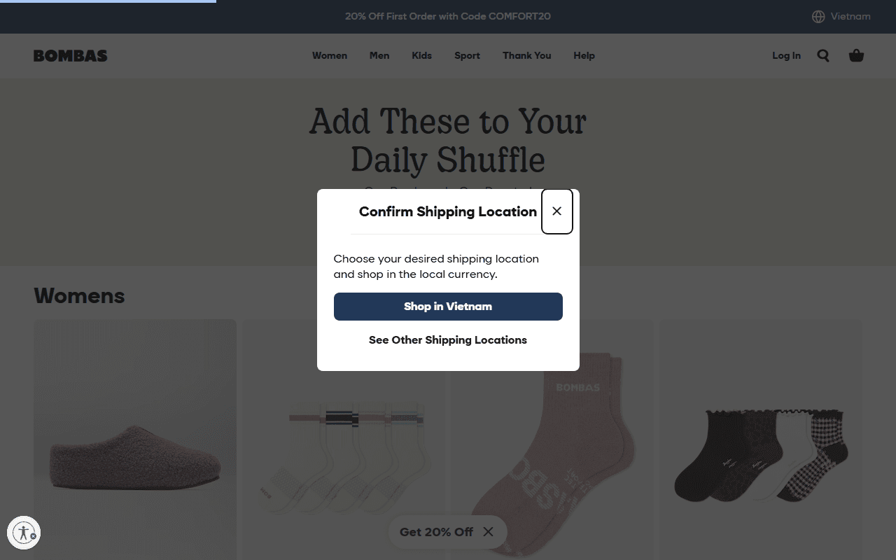 Bombas sponsor landing page advertised on Today, Explained