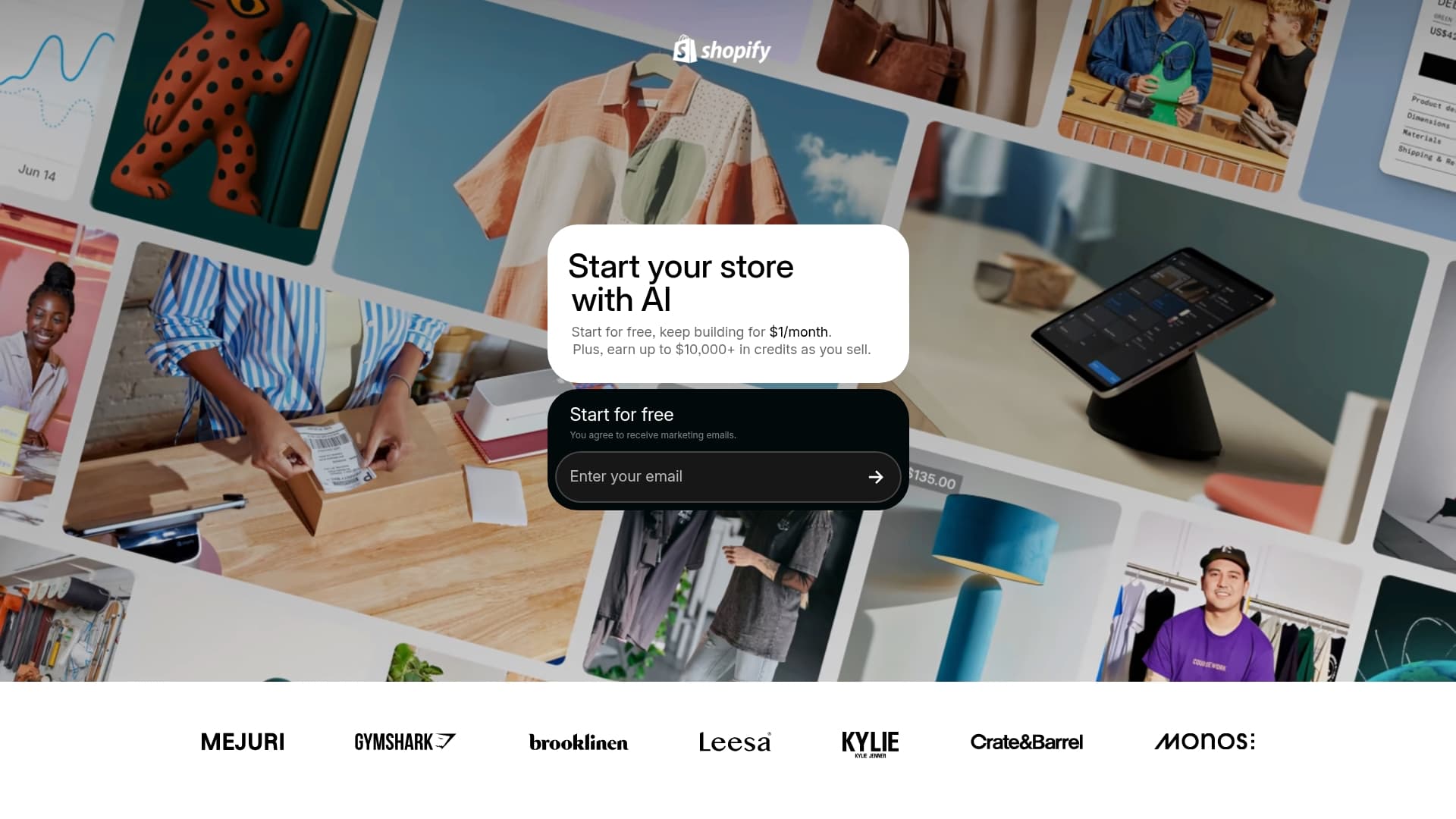 Shopify sponsor landing page advertised on Today, Explained