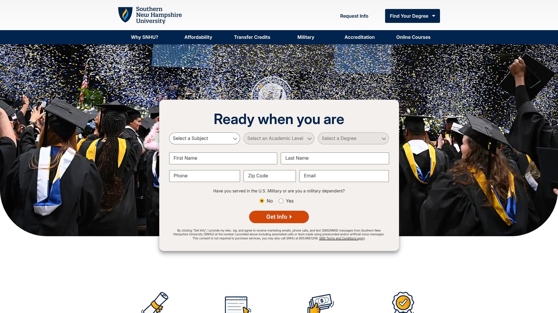 Southern New Hampshire University sponsor landing page advertised on Pop Culture Happy Hour