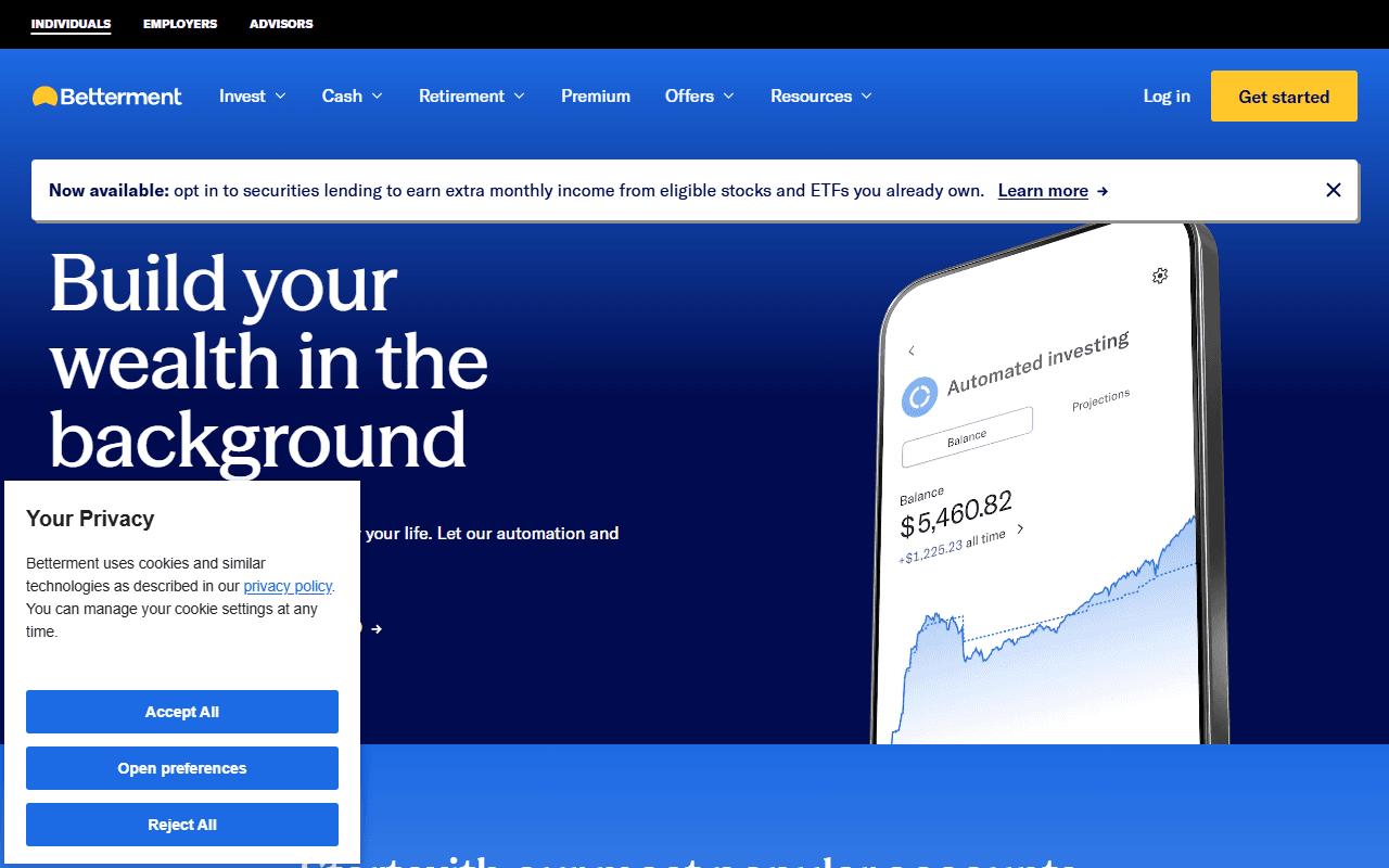 Betterment sponsor landing page advertised on The NPR Politics Podcast