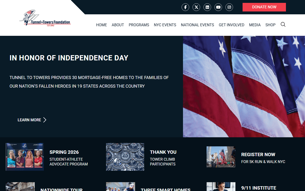 Tunnels to Towers Foundation sponsor landing page advertised on Ruthless Podcast