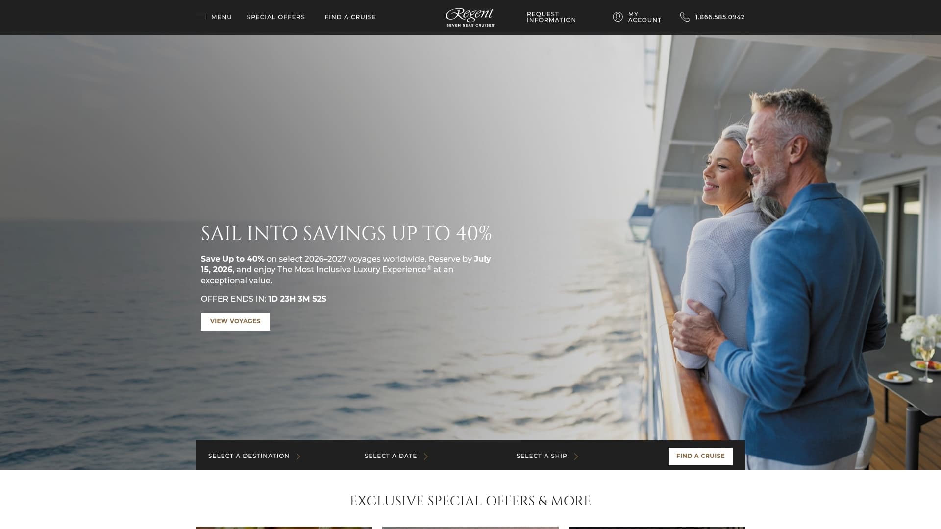 Regent Seven Seas Cruises sponsor landing page advertised on How Rude, Tanneritos!