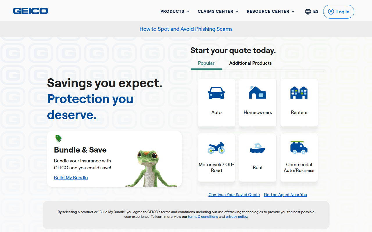 GEICO sponsor landing page advertised on Sword and Scale