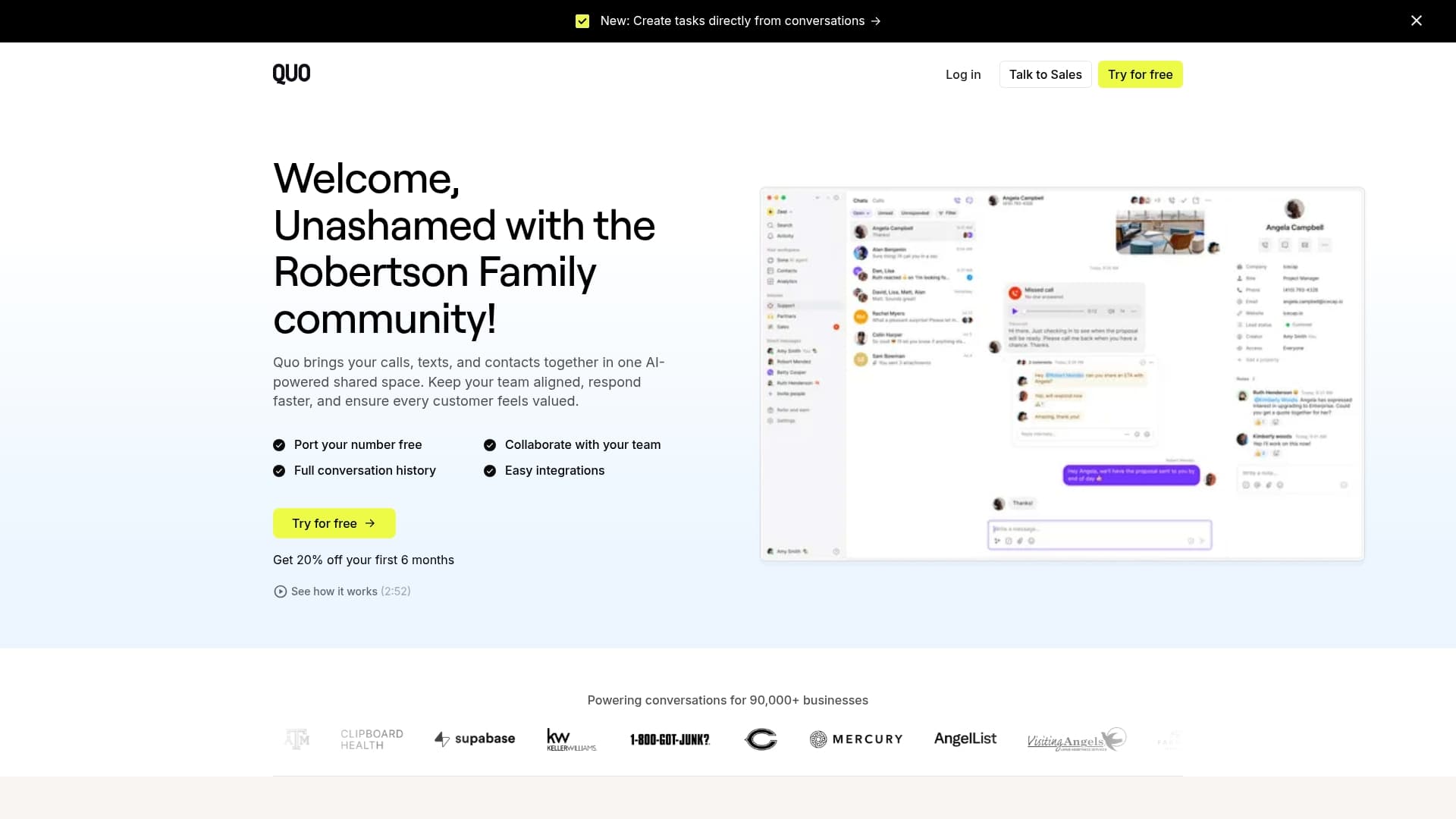 Quo sponsor landing page advertised on Unashamed with the Robertson Family