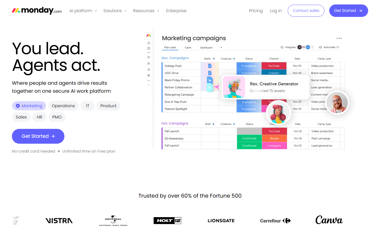 monday.com sponsor landing page advertised on The School of Greatness