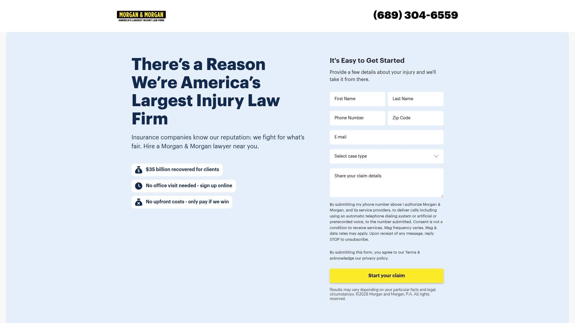 Morgan and Morgan sponsor landing page advertised on The New Abnormal