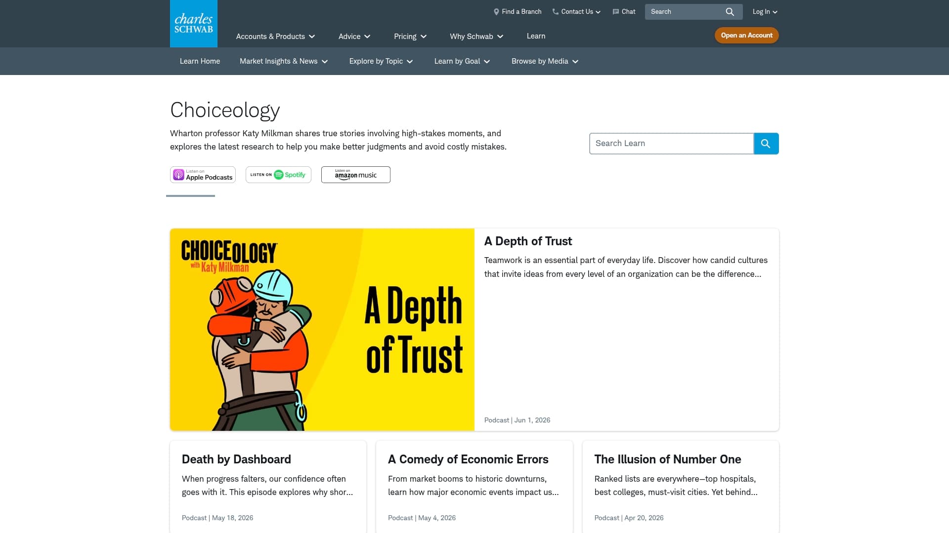 Charles Schwab sponsor landing page advertised on TED Radio Hour