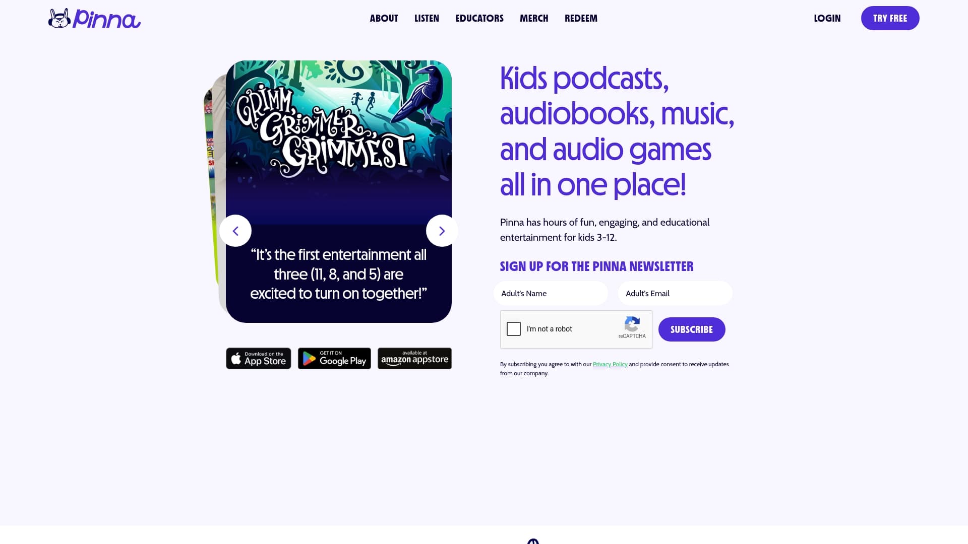 Pinna sponsor landing page advertised on Grimm, Grimmer, Grimmest