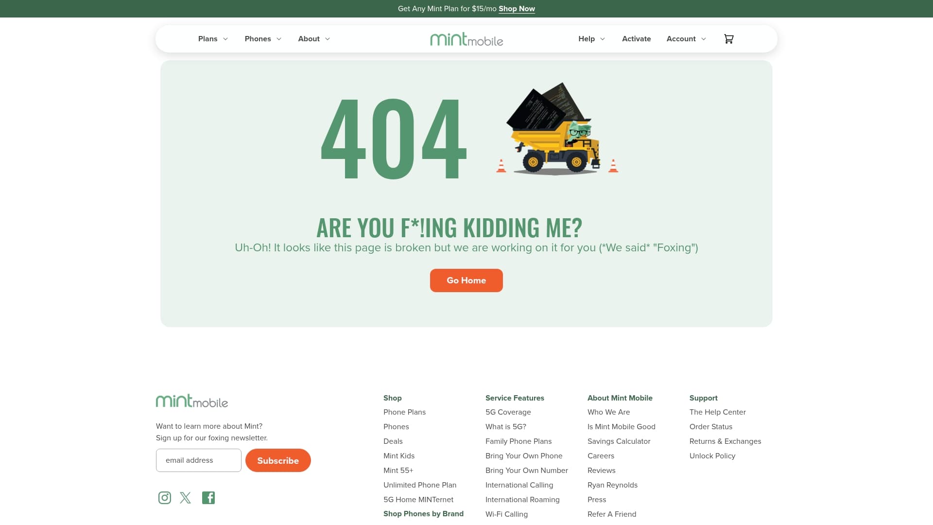 Mint Mobile sponsor landing page advertised on Search Engine