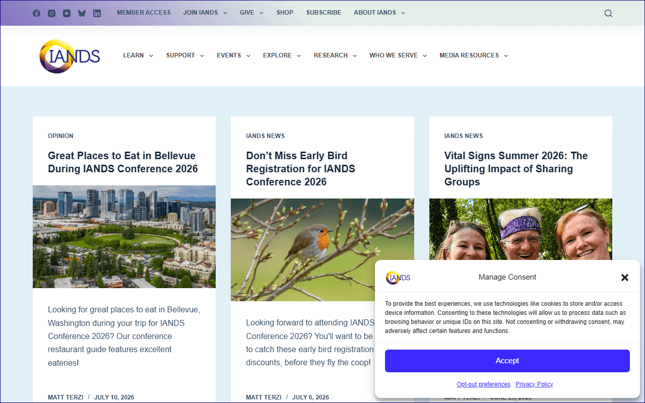 IANDS sponsor landing page advertised on Mayim Bialik's Breakdown