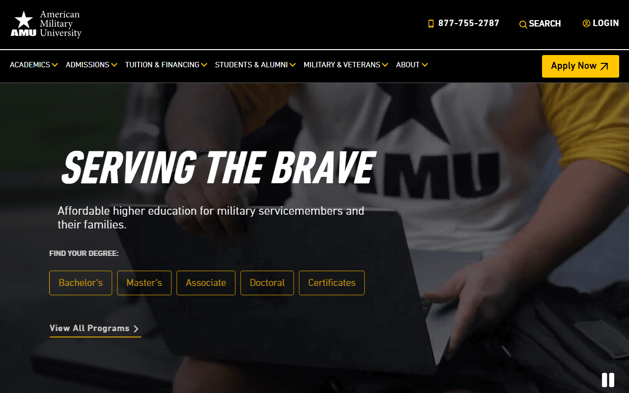 American Military University sponsor landing page advertised on Two Ts In A Pod with Teddi Mellencamp and Tamra Judge