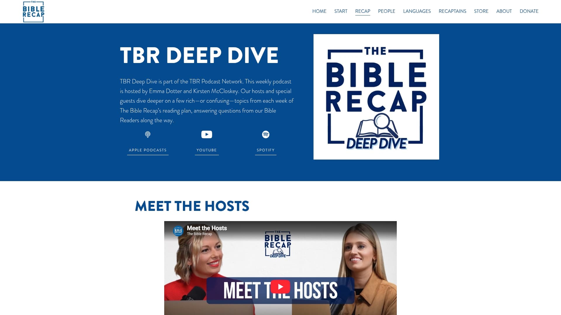 TBR Deep Dive sponsor landing page advertised on The Bible Recap