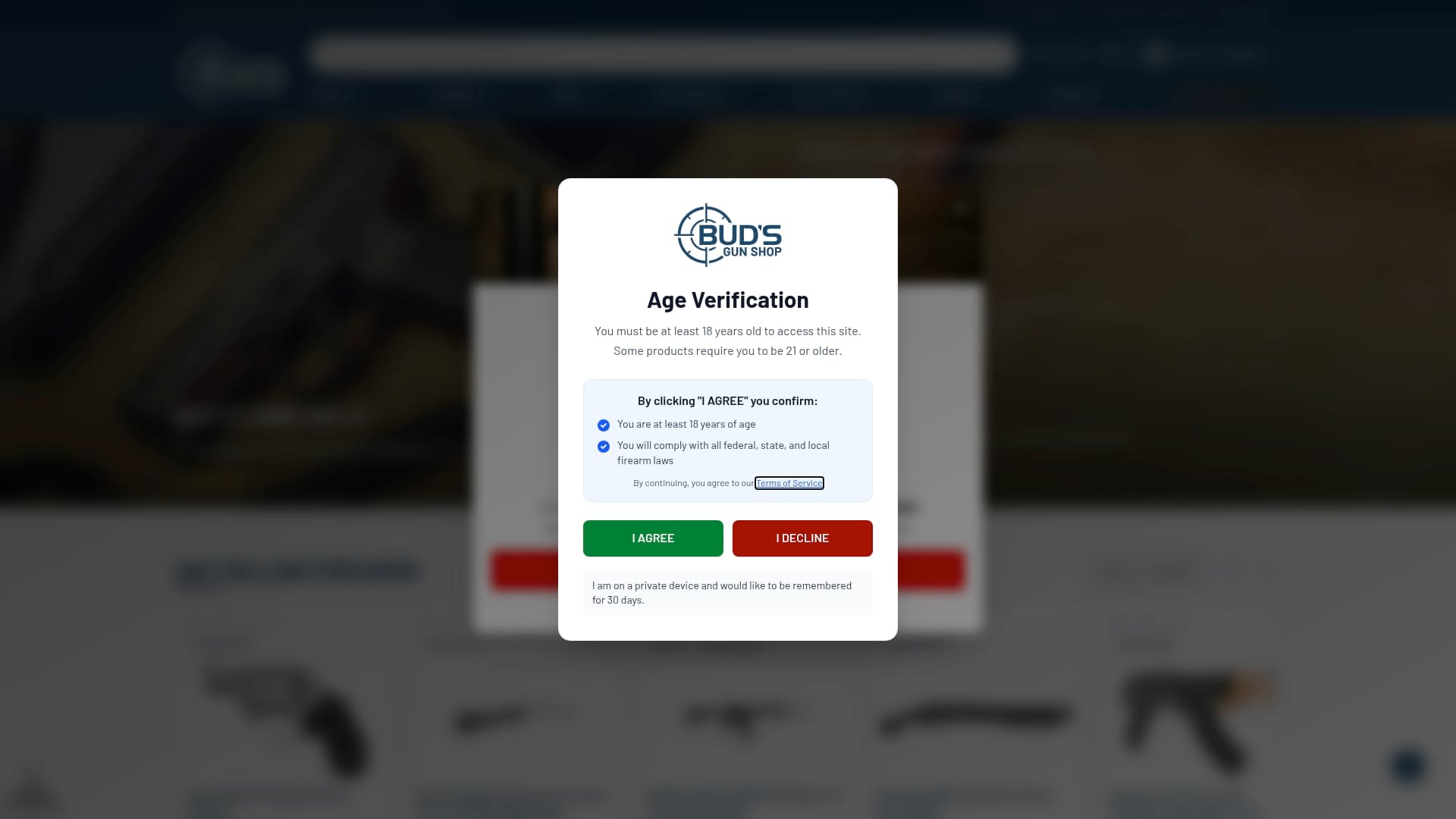 Bud's Gun Shop sponsor landing page advertised on Show Archives – Armed American Radio |