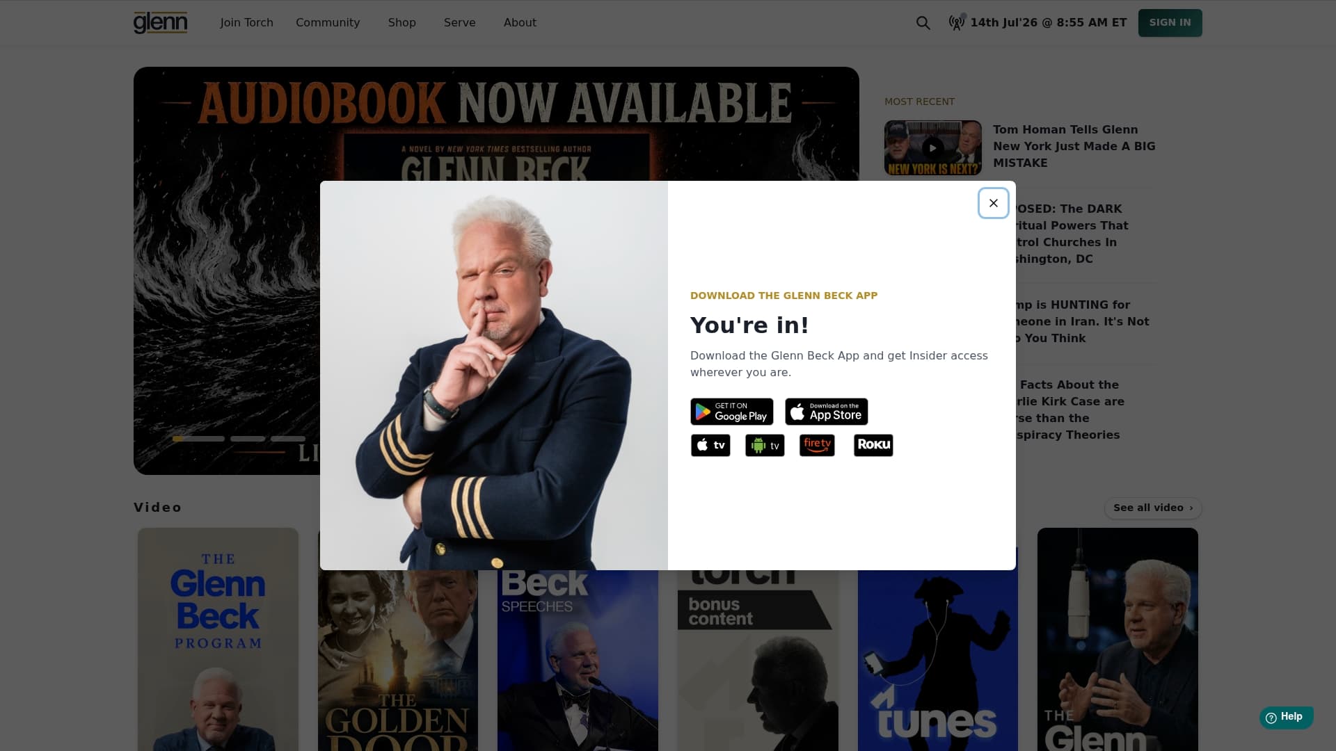 Glenn Beck website sponsor landing page advertised on The Glenn Beck Program