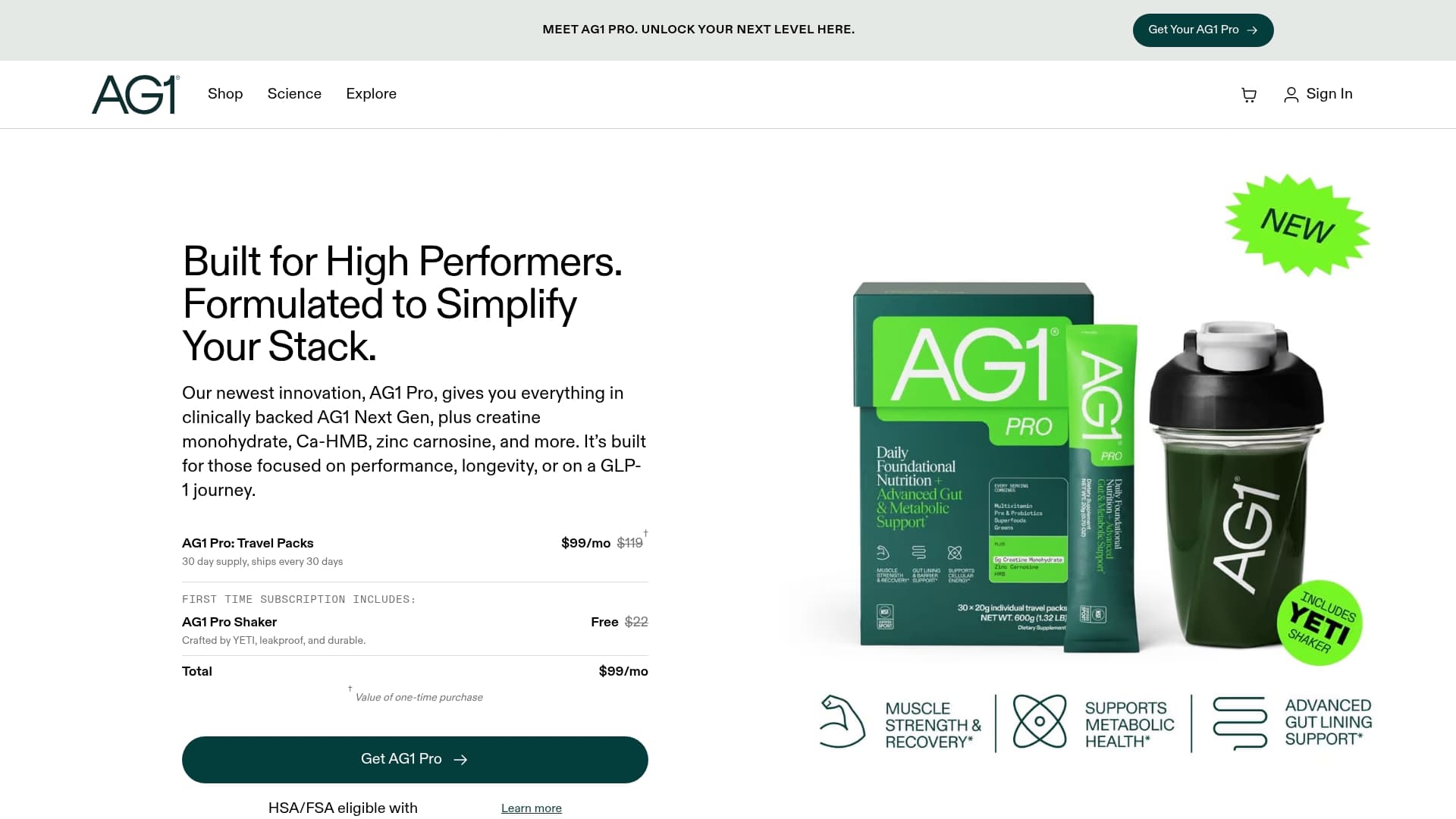 AG1 sponsor landing page advertised on Cleared Hot