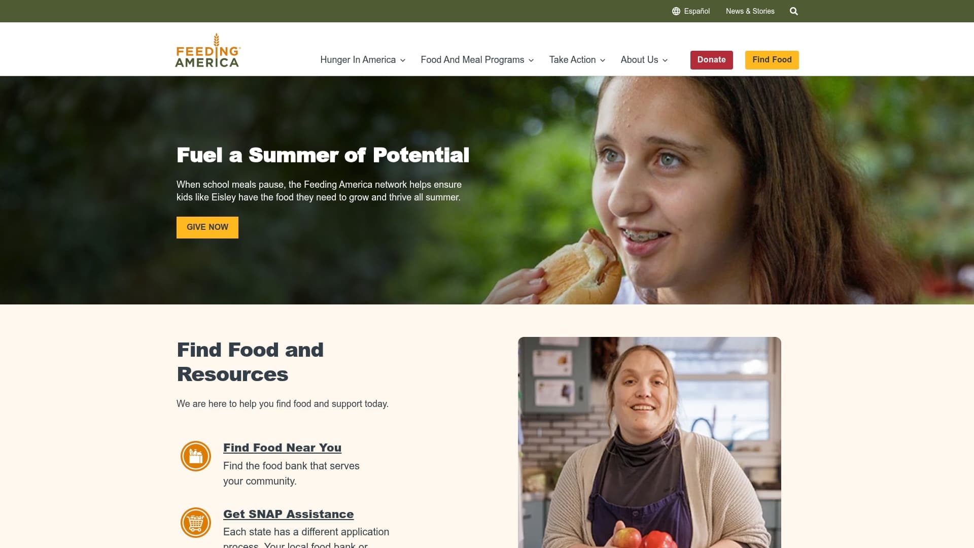 Feeding America sponsor landing page advertised on The Ringer-Verse