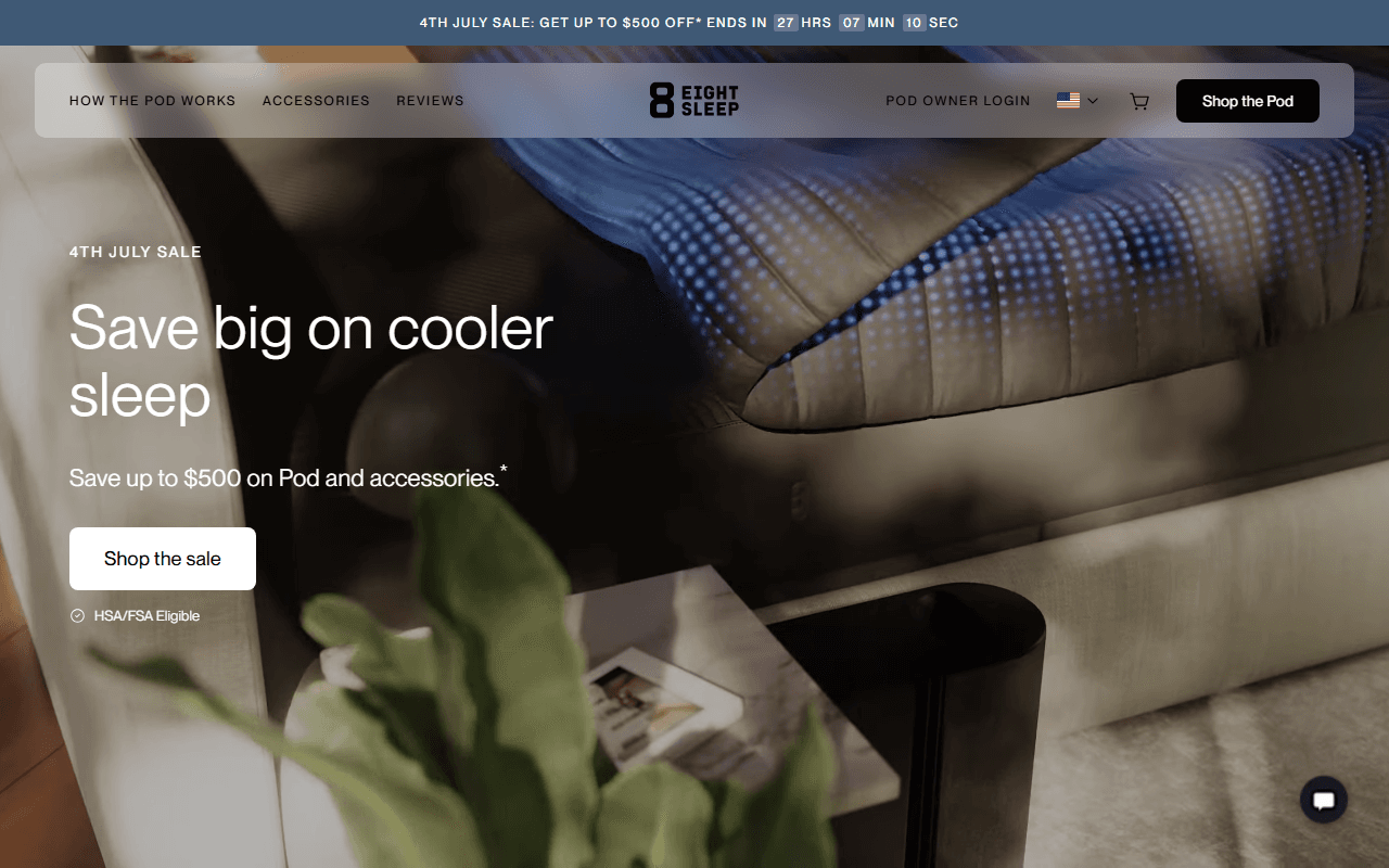 Eight Sleep sponsor landing page advertised on We Used to be Journos