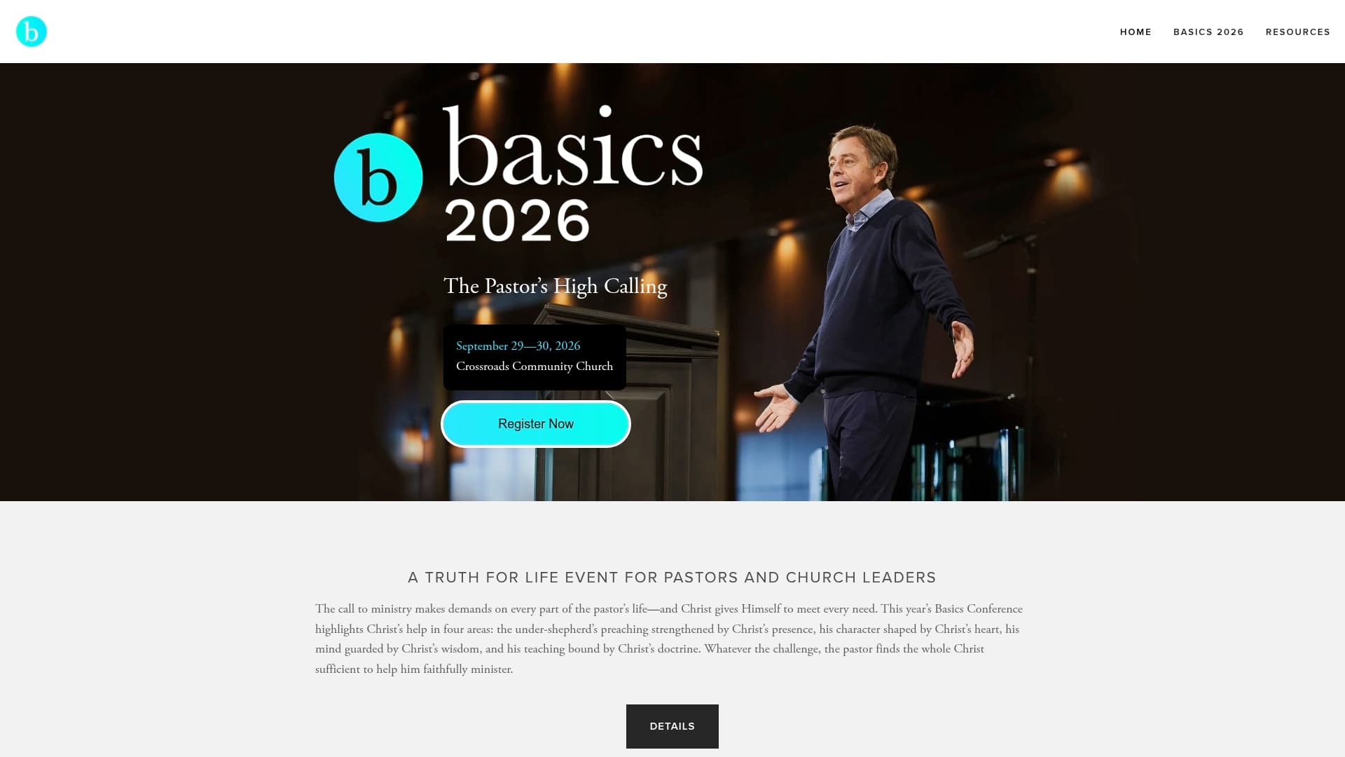 Basics Conference sponsor landing page advertised on Truth For Life Daily Program