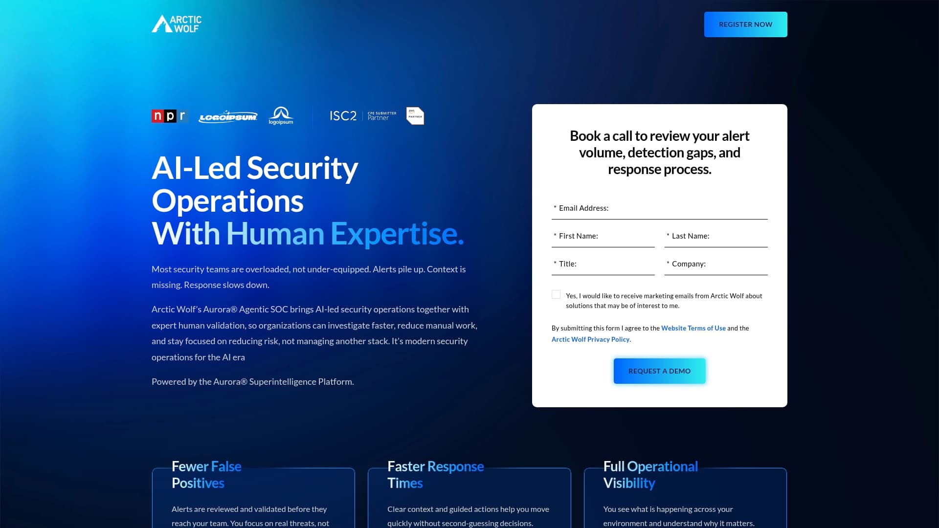 Arctic Wolf sponsor landing page advertised on Throughline