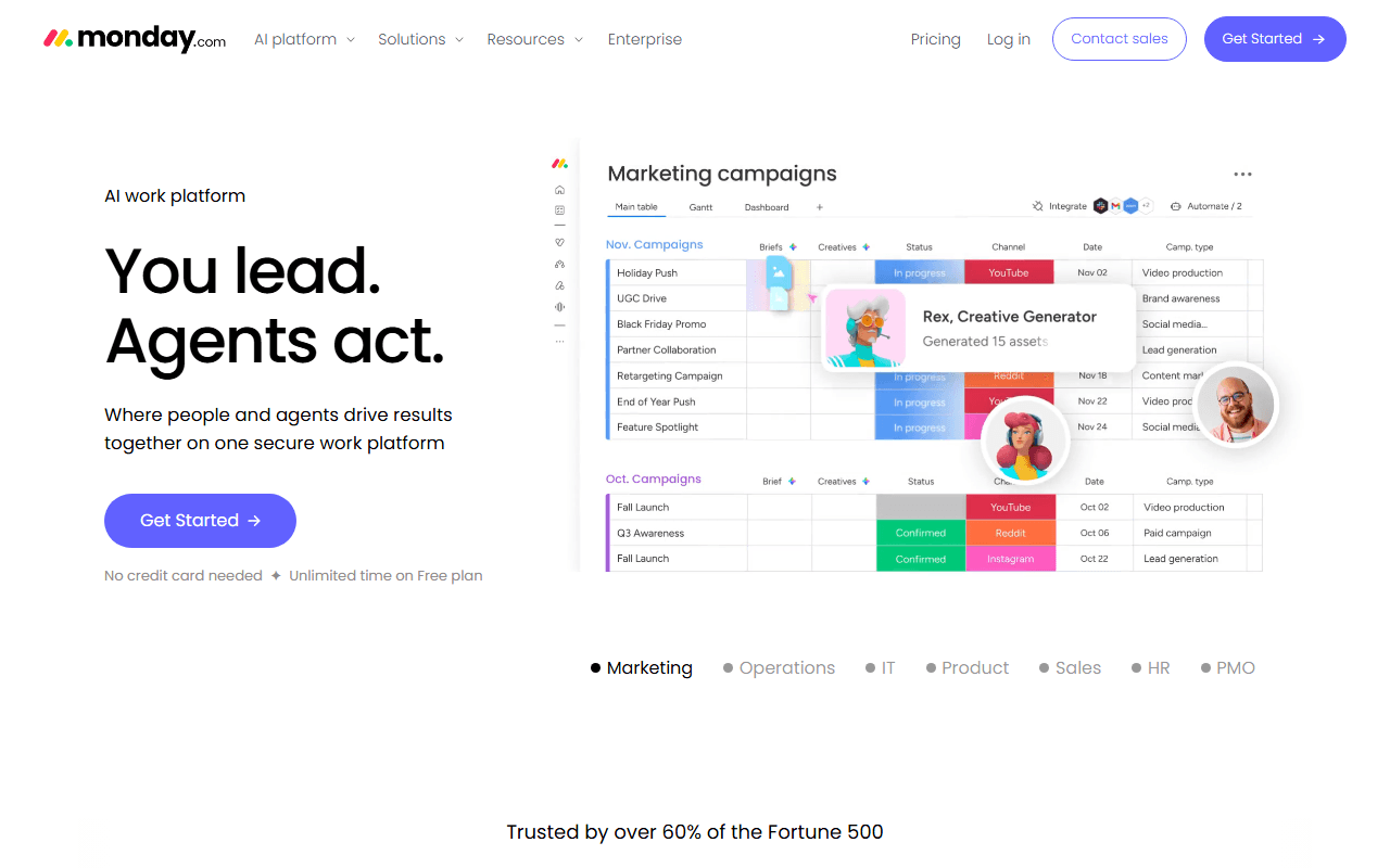 monday.com sponsor landing page advertised on Uncover