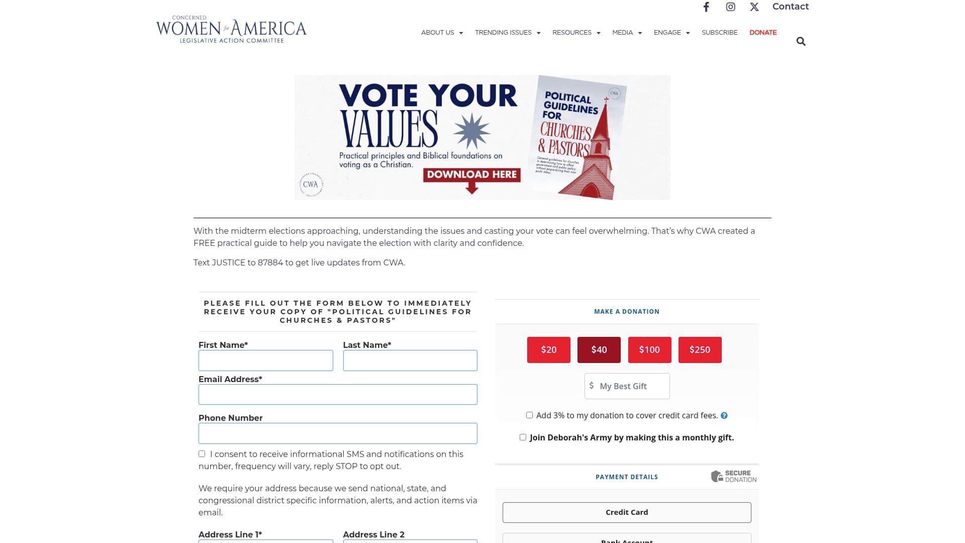 Concerned Women for America sponsor landing page advertised on Relatable with Allie Beth Stuckey