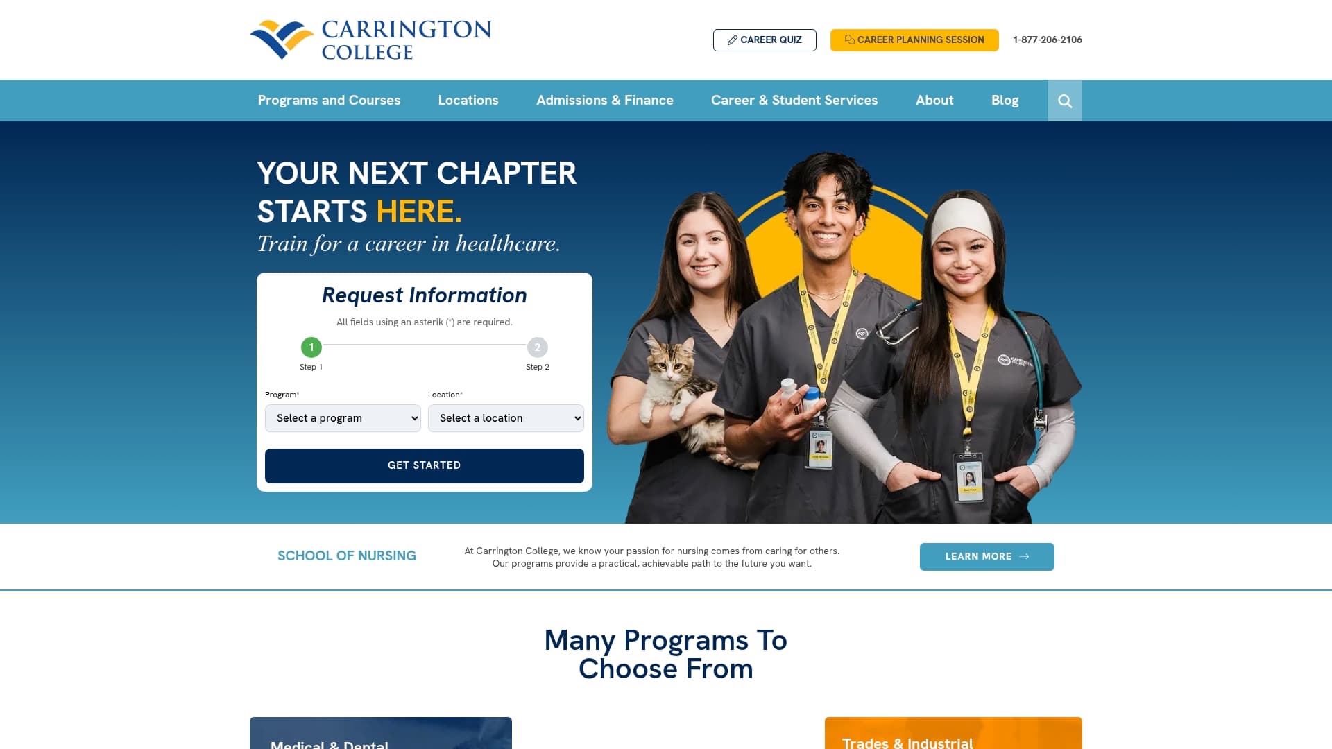 Carrington College sponsor landing page advertised on Something You Should Know