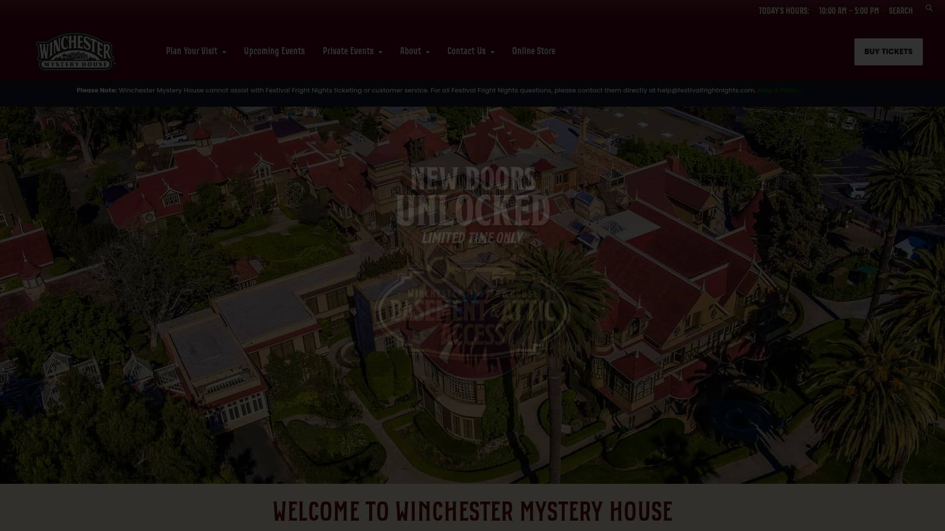 Winchester Mystery House sponsor landing page advertised on Small Town Murder