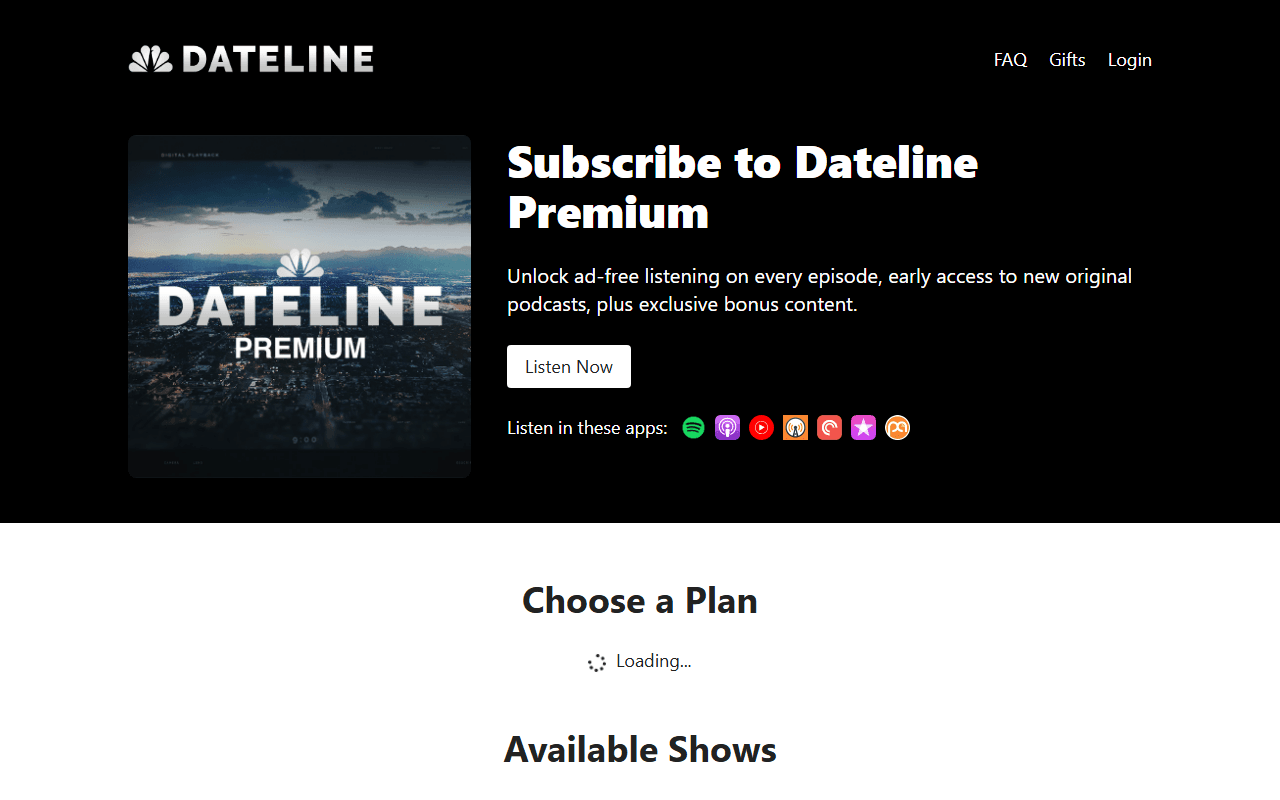 Dateline Premium sponsor landing page advertised on Dateline NBC
