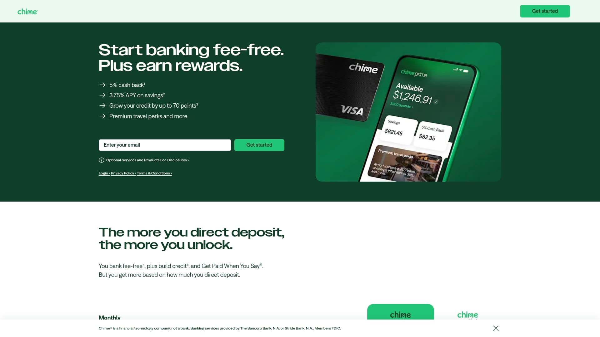 Chime sponsor landing page advertised on 20/20