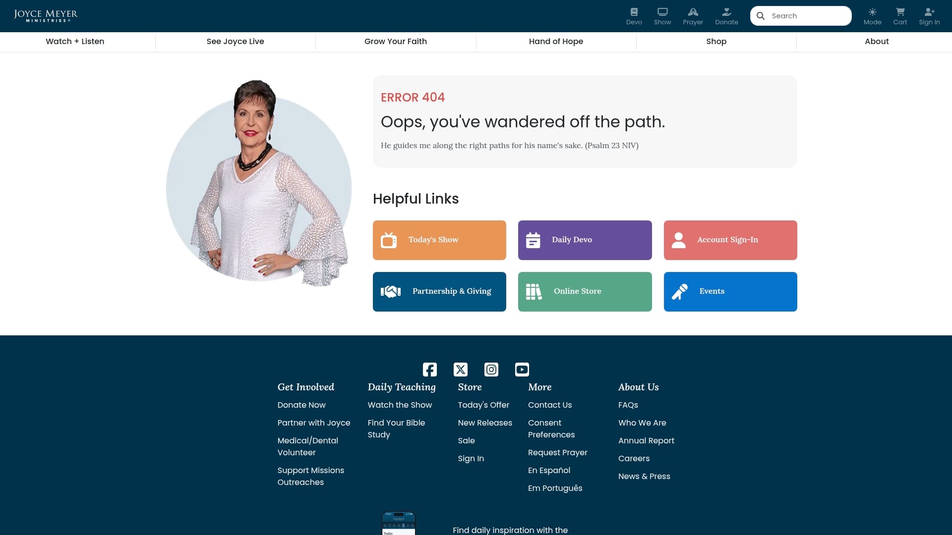 Joyce Meyer Ministries sponsor landing page advertised on Joyce Meyer Enjoying Everyday Life® Radio Podcast