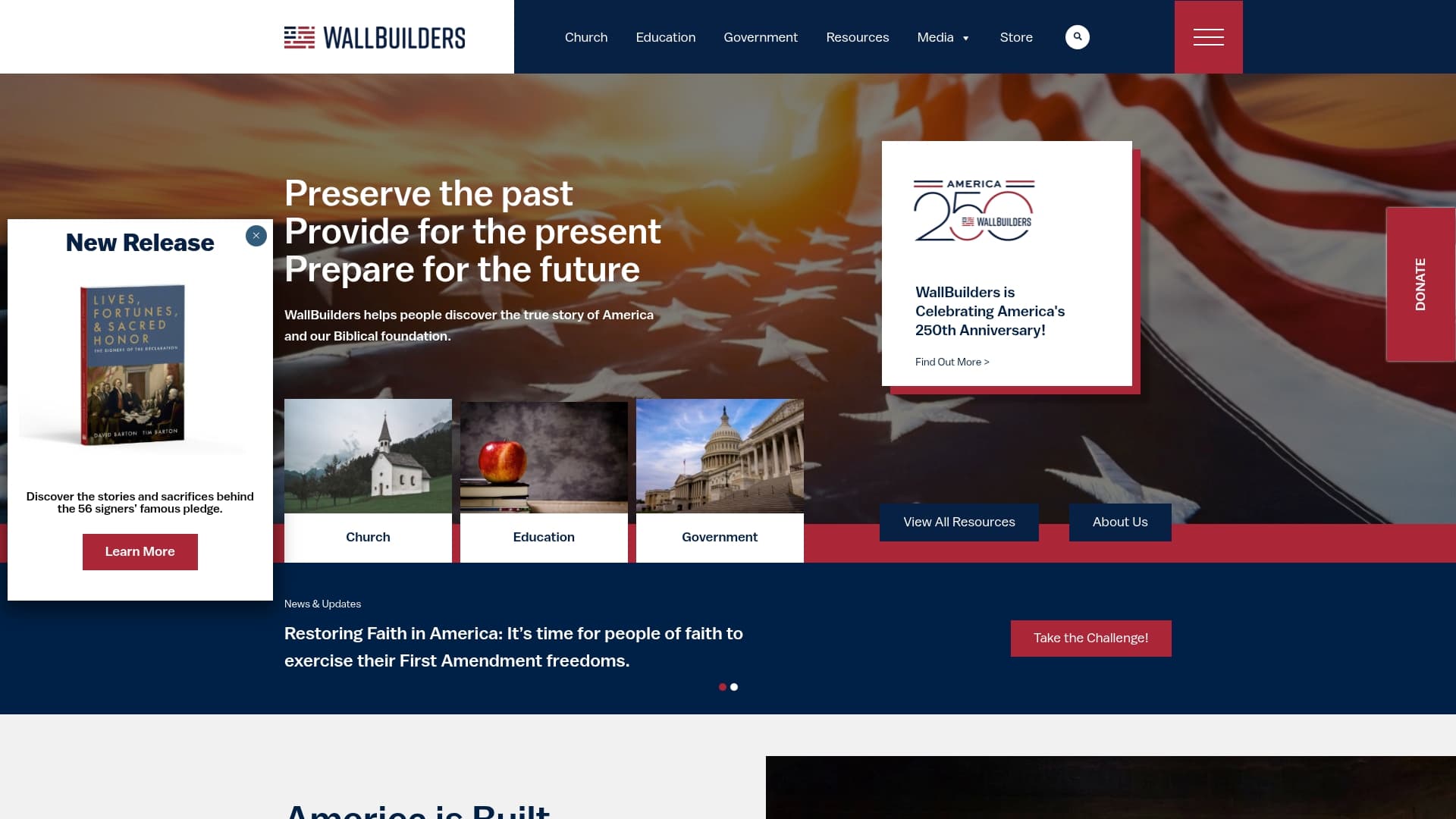 WallBuilders sponsor landing page advertised on The Glenn Beck Program