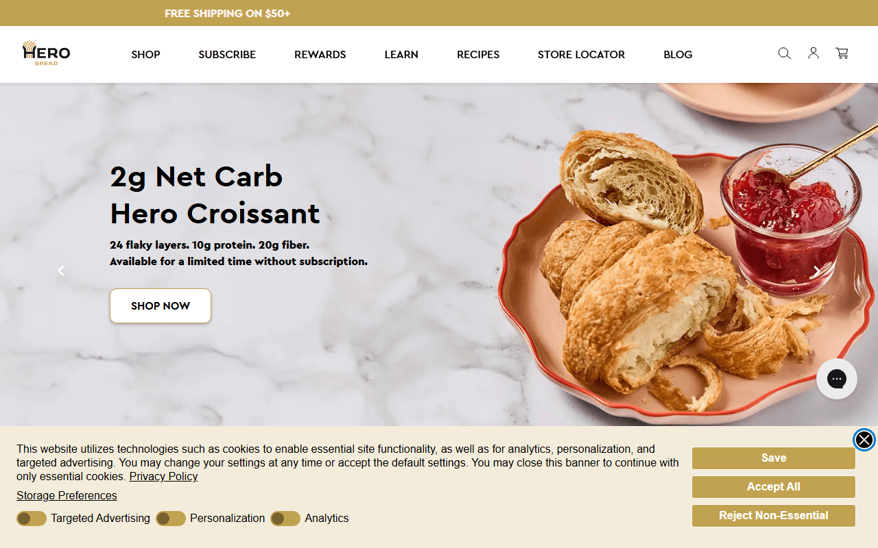Hero Bread sponsor landing page advertised on Behind the Bastards