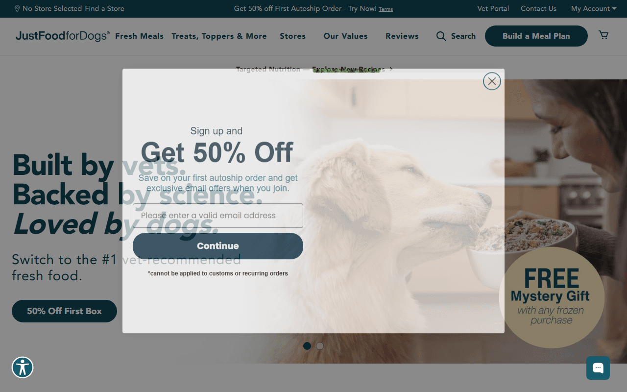Just Food For Dogs sponsor landing page advertised on Crime Stories with Nancy Grace