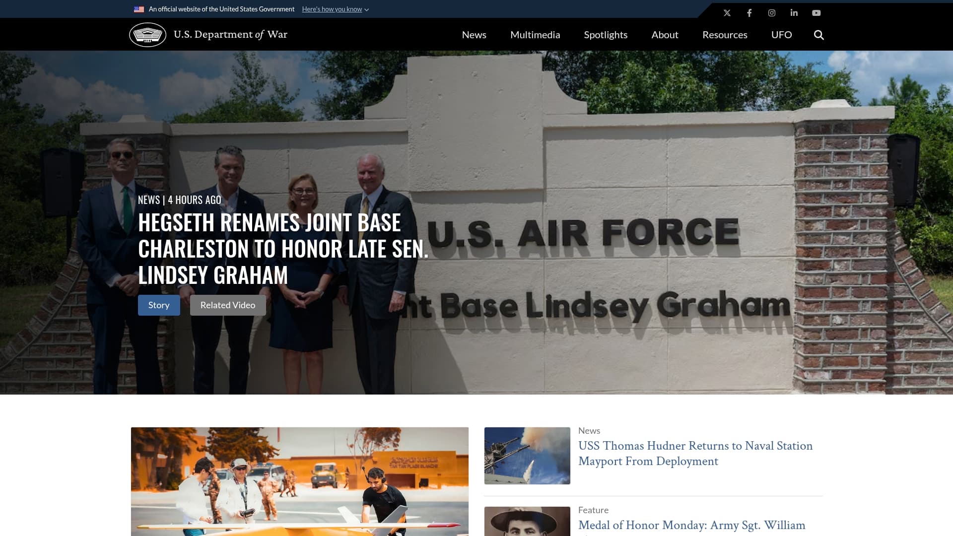 U.S. Department of Defense sponsor landing page advertised on The Herd with Colin Cowherd