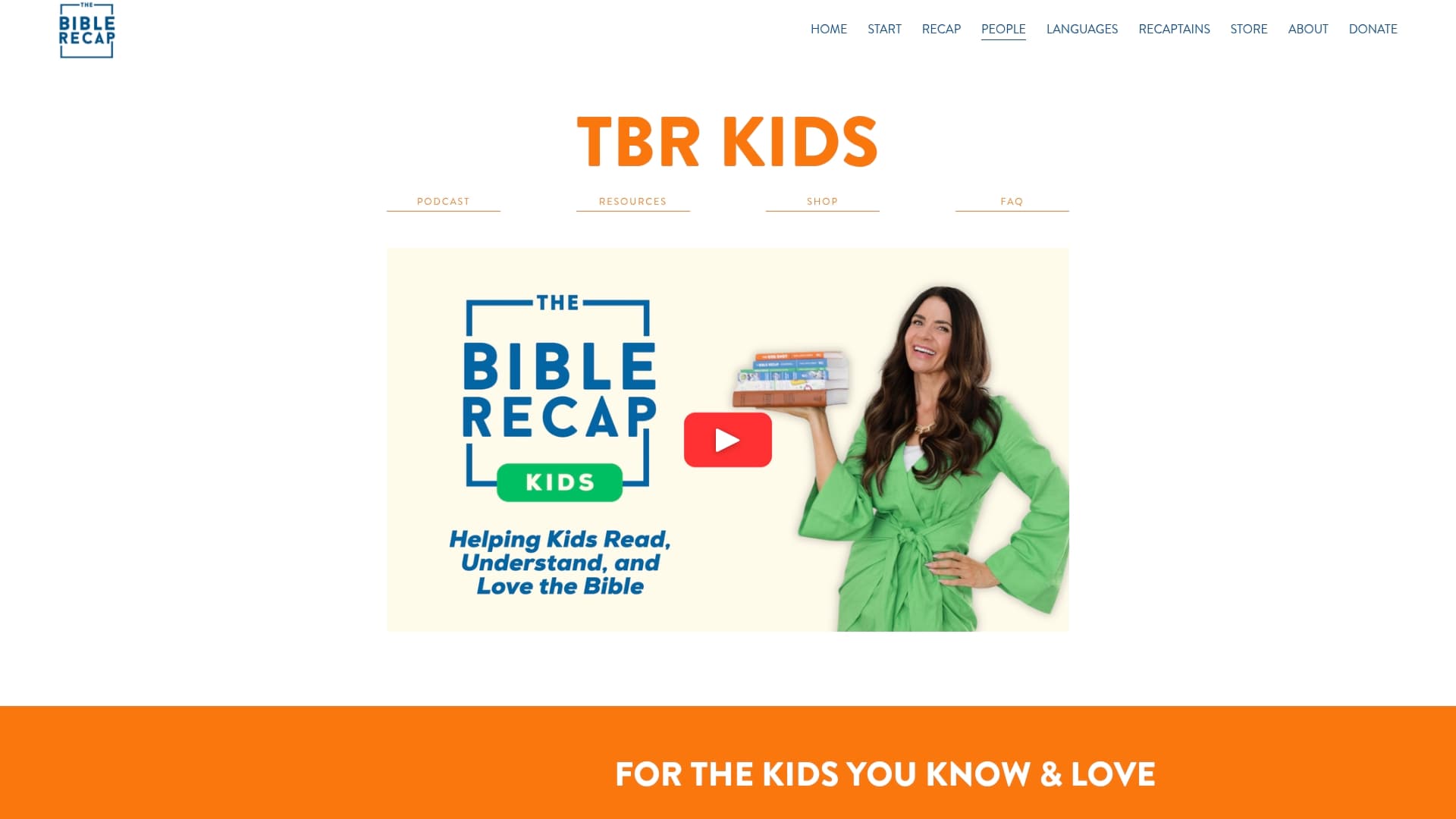 TBR Kids sponsor landing page advertised on The Bible Recap