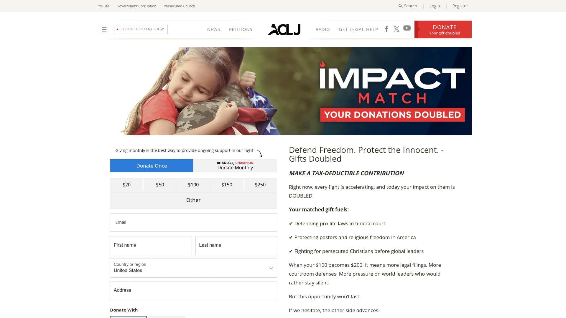 ACLJ sponsor landing page advertised on Sekulow